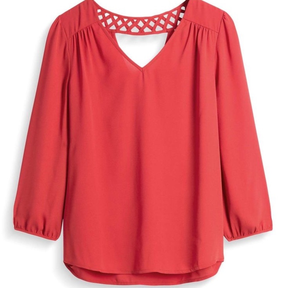 Skies Are Blue Vibrant Red Blouse with Lattice Neckline